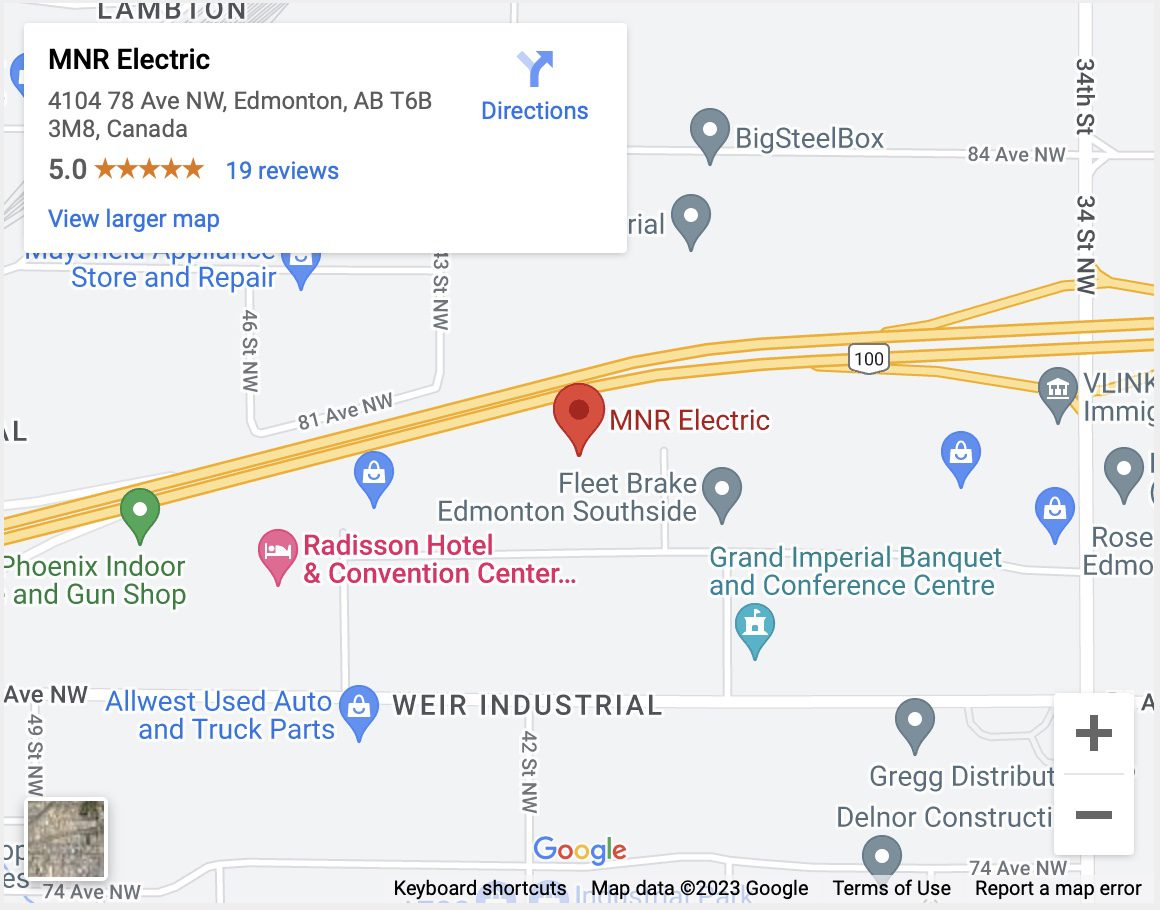 Map of MNR Electric's service area in Edmonton and Alberta