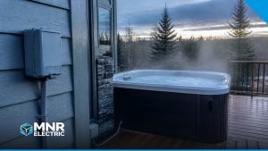 Title card: Hot tub electrical requirements in Alberta: what the code asks for before you fill it, MNR Electric Edmonton
