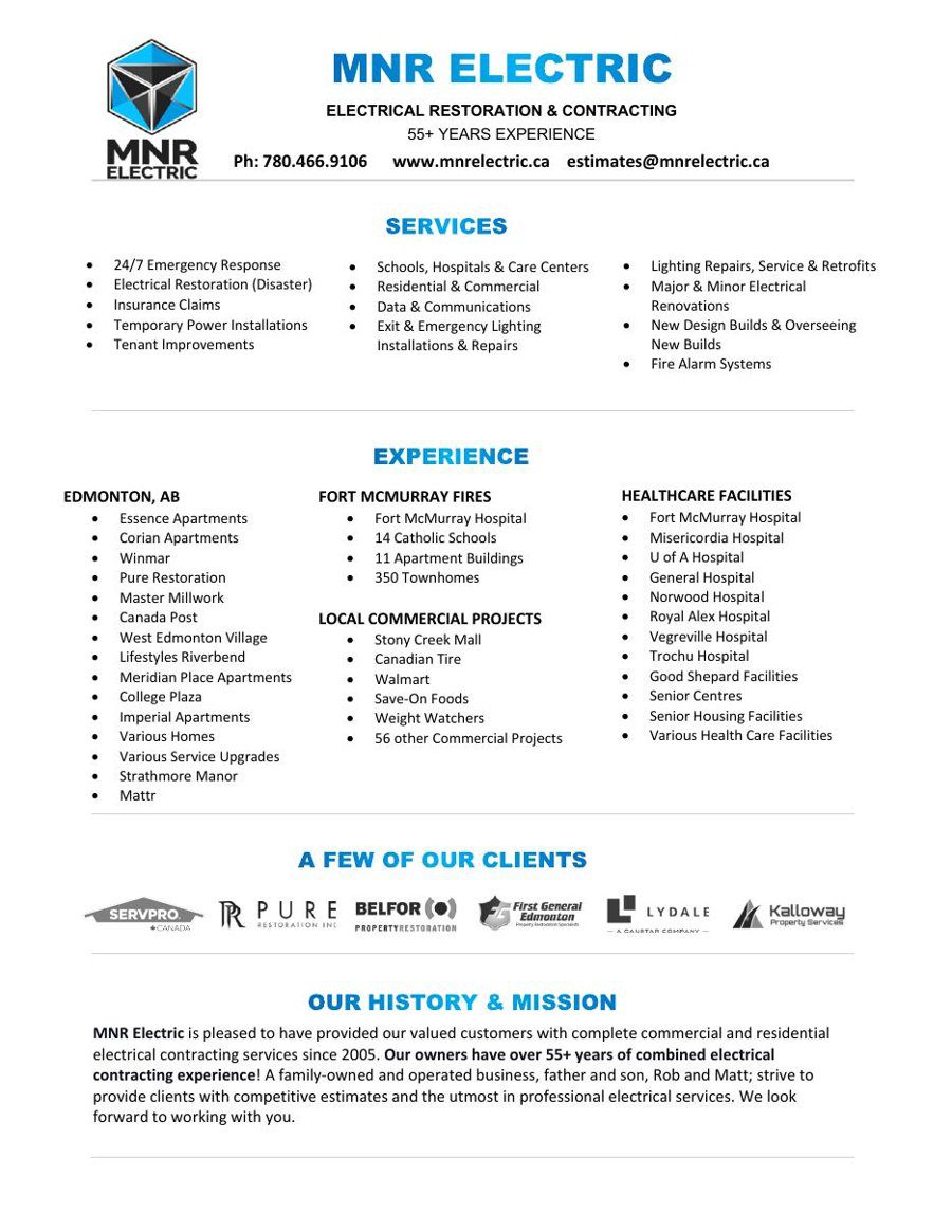 MNR Electric company CV 2024, cover page